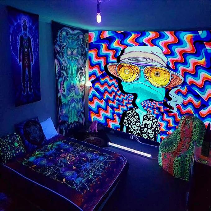 ADDWel Blacklight Frog Tapestry, Hippie Alien Tapestry Glow In The Dark, UV Reactive Black Light Upright Posters Wall Hanging for Bedroom Dorm Living Room Backdrop Decor-Ruum Studio Home