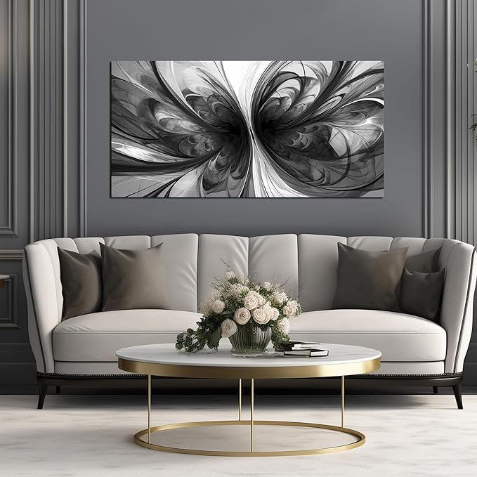 Black and White Pictures for Wall Abstract Art Wall Decor for Living Room Bedroom Office Wall Art 24 x 48 Inch-Ruum Studio Home