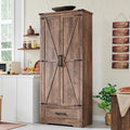 Farmhouse Kitchen Pantry Cabinet - 72" Tall Wood Kitchen Storage Cabinets with Adjustable Shelves & 2 Barn Doors & Drawer, Versatile Storage for Dining Room, Bathroom, Utility Room, Light Brown-Ruum Studio Home