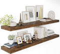 12" Deep Floating Shelves for Wall 48 Inches Long, Heavy Duty Wall Shelves for Bedroom Bathroom Kitchen Laundry Room, Farmhouse Rustic Shelves for Home Decor, 48" X 12" X 2" Set Of 2, Rustic Brown-Ruum Studio Home
