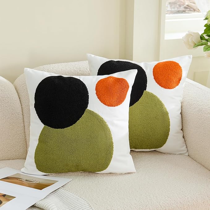HOdo Home 2PCS Tufted Boho Jacquard Pillow Covers, Pillow Covers-Throw Pillow Cover,Farmhouse Decorative Pillow Cover,Pillow Cases for Couch,Sofa,Bed,Chair,Living Room,Home Decor (18x18inch)-Ruum Studio Home