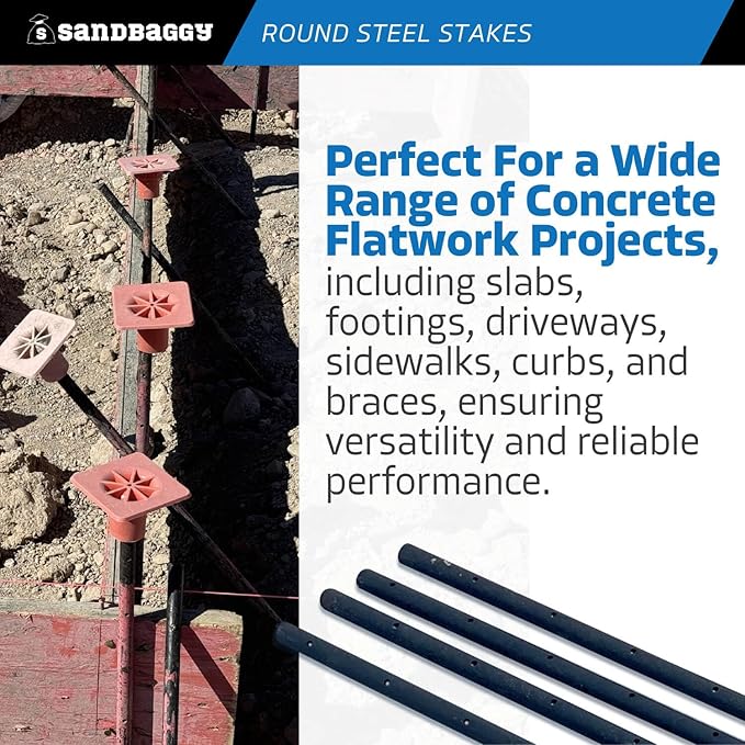 Sandbaggy Round Steel Concrete Form Stakes with Nail Holes - Rust Resistant Coating - Removable, Reusable (25, 3/4 in X 48 in)-Ruum Studio Home
