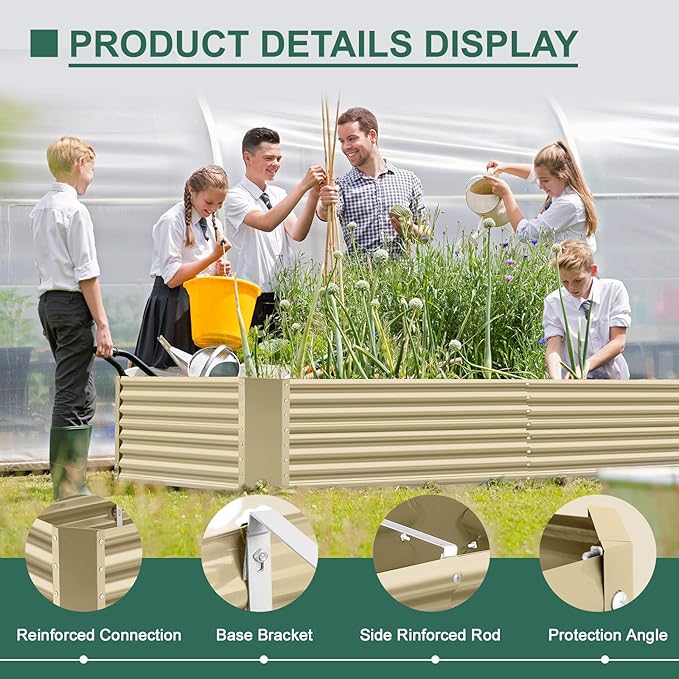 Land Guard 6x3x3ft Rectangular Galvanized Raised Garden Beds, Large-Capacity Metal Planter Box Outdoor, Durable Deep Raised Garden Bed 3ft Tall, Raised Beds for Gardening Vegetables, Cream Yellow-Ruum Studio Home