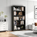 Bookshelf, Open Modern Bookshelf, 5 Shelf Bookcase with Freestanding Display Storage, Wooden Book Shelf for Bedroom, Living Room, Dinning Room, Office, 60 Inch, Black-Ruum Studio Home