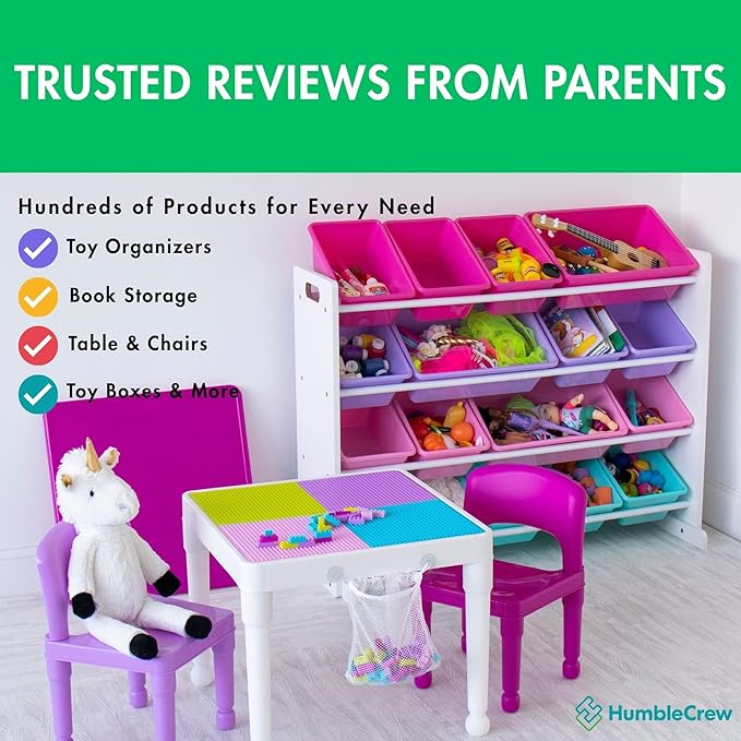 Humble Crew 9-Bin Toy Organizer – Forever Natural White/Pink/Purple/Aqua Plastic Bins, 3-Tier Storage Solution for Kids' Playrooms and Nurseries-Ruum Studio Home