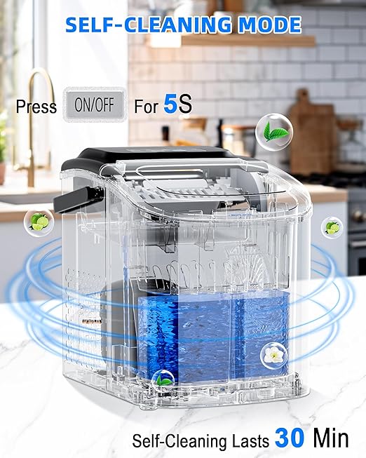 Ice Maker Machine Countertop 26lbs/24H, Portable Quiet Ice Makers Cubes in 9PCS/7Min, Self Cleaning, Ice Maker with Scoop for Kitchen, Home, Party-Ruum Studio Home