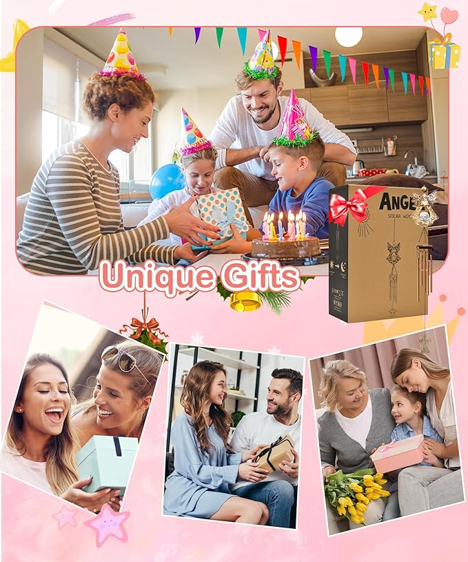 Wind Chimes Outdoor Indoor Decor: Birthday Gifts for Mom Grandma - Outside Lights for Garden Yard Patio Porch (Angel)-Ruum Studio Home