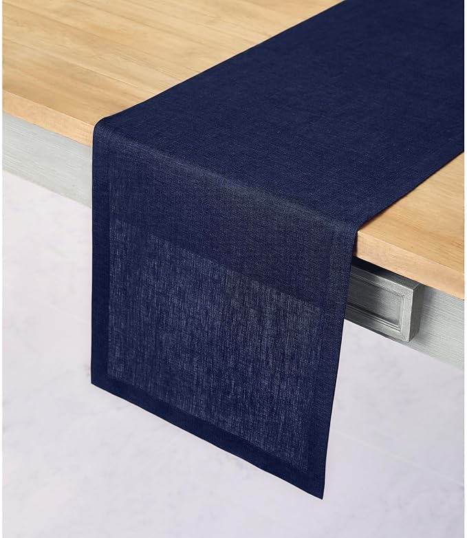 Solino Home Linen Navy Table Runner 120 Inches Long - 100% Pure Linen Dining Table Runner 14 x 120 Inch for Fall, Autumn, Thanksgiving - Fete-Ruum Studio Home