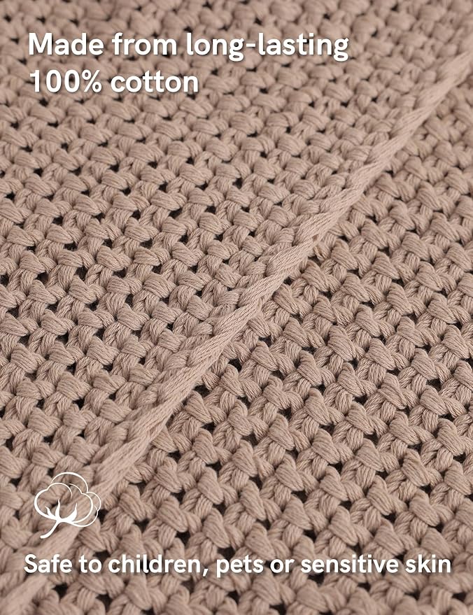 YnM Chunky Cotton Knit Throw Blanket, Cable Knit Throws for Bed Couch Sofa, Comfy & Relaxing, Decorative Piece for Farmhouse Modern Boho Rustic Scandinavian Chic Vibe, Beige 80x87 Inches-Ruum Studio Home