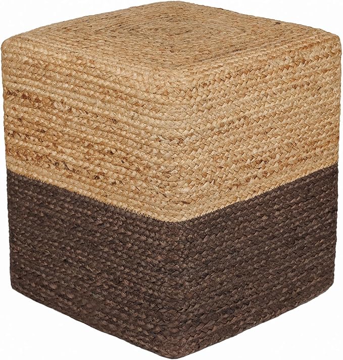 REDEARTH · Cube Pouf Foot Stool Ottoman - Jute Braided Pouffe Poof Accent Sitting Footrest for The Living Room, Bedroom, Nursery, Patio, Lounge & Other Rooms (14.5”x14.5”x16”; Natural Acorn)-Ruum Studio Home