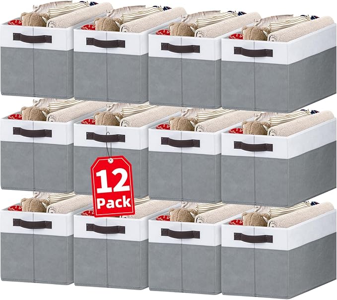 Criusia 12 Pack Large Storage Baskets for Shelves | Fabric Closet Organizers and Storage Bins with Handles for Home Organization | Decorative Collapsible Basket for Organizing Clothes Toy Nursery-Ruum Studio Home