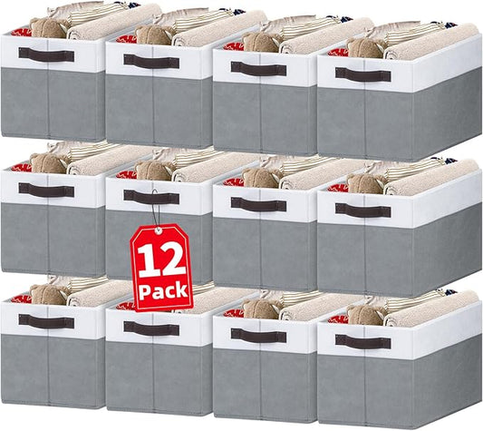 Criusia 12 Pack Large Storage Baskets for Shelves | Fabric Closet Organizers and Storage Bins with Handles for Home Organization | Decorative Collapsible Basket for Organizing Clothes Toy Nursery-Ruum Studio Home