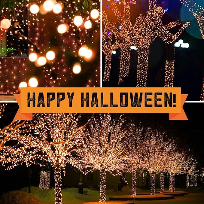 300LIGHTS(2*150L) ORANGE Extra-Bright With End Connectors Halloween Decorative Lights 19.44m UL Certified Mini String Light Set Waterproof for Halloween Home Garden Christmas Tree Party Patio-Ruum Studio Home