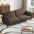 89” Futon Sofa Bed, Linen Comfy Futon Couch Bed with 2 Square Pillows, Convertible Sleeper Sofa with Adjustable Backrest& Armrests, Modern Loveseat Sleeper for Living Room, Bedroom, Brown-Ruum Studio Home