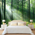 WFBHUA-Green Woodland Wallpaper Mural Foggy Forest Tree Wallpaper Nature Landscape Wall Murals for Bathroom Living Room (Not Peel and Stick)-Ruum Studio Home