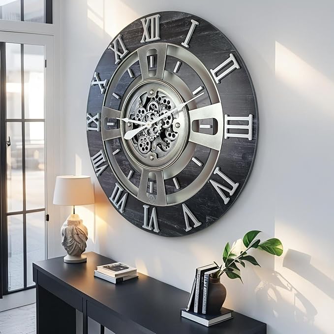 The Gears Clock Real Moving Gear Wall Clock England Line (Vintage Black, 24 inches (60 cm))-Ruum Studio Home