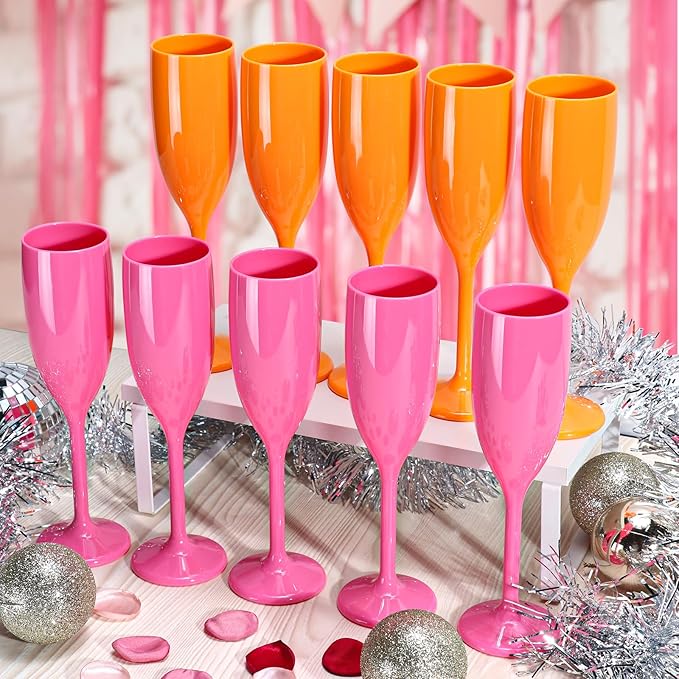 XUWAIDSGN Acrylic Champagne Flutes Toasting Glasses Unbreakable Mimosa Bar Reusable Wine Glasses Vintage Champagne Flutes Stemmed Drinking Cups 5.4 OZ for Christmas Birthday (24, Orange)-Ruum Studio Home
