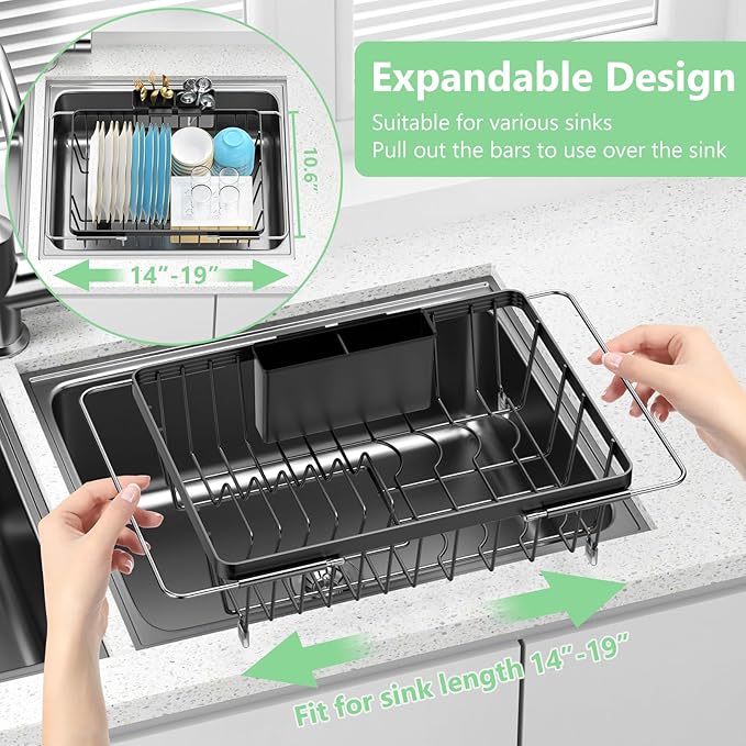 LEMIKKLE Roll Up Dish Drying Rack, Over The Sink Dish Drainer Rack, Foldable Sink Drying Rack, Anti-Slip Silicone Wrapped Dish Drainer for Kitchen Counter-Ruum Studio Home