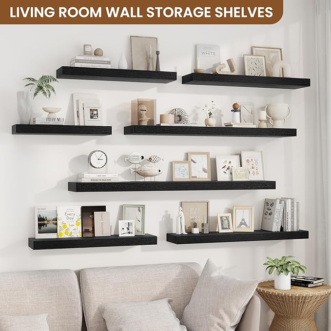 fuqing Floating Shelves for Wall, Bathroom Shelf Wall Mounted for Storage, Shelves with Invisible Bracket for Bedroom, Kitchen, Living Room, Farmhouse Small Book Shelf, 36 Inch Set of 2, Black-Ruum Studio Home