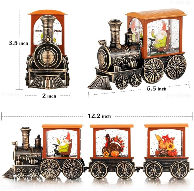 Fall Snow Globe Train Gnome Turkey Pumpkin Classic Relief Texture Battery Powered LED Glitter Fall Decorations for Home Autumn Harvest Thanksgiving Gifts-Ruum Studio Home