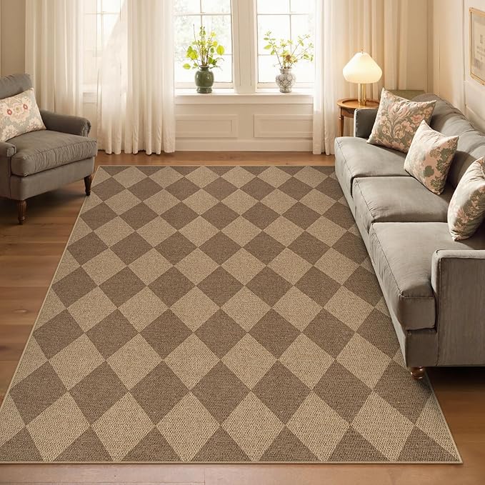 Lahome Checkered Easy Jute Indoor Outdoor Rug, 5x7 Area Rugs for Living Room Nature Large Dining Room Carpet, Washable Non Slip Indoor Outdoor Carpet for Home Office Bedroom Backyard Patio-Ruum Studio Home