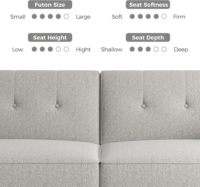 89” Futon Sofa Bed, Linen Comfy Futon Couch Bed with 2 Square Pillows, Convertible Sleeper Sofa with Adjustable Backrest& Armrests, Modern Loveseat Sleeper for Living Room, Bedroom, Light Gray-Ruum Studio Home