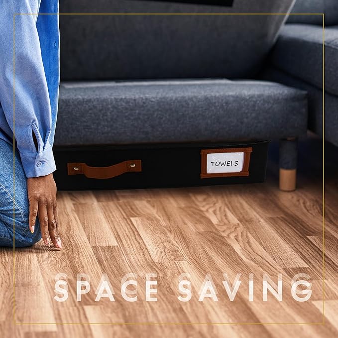 HOMELUX THEORY 2pc Under Bed Storage Containers, Bedroom Under the Bed Drawer Storage Organizer with Bins and Lids, Large Underbed Clothes Storage Box Ideal for Blanket, Fabric, & Shoes (Black)-Ruum Studio Home