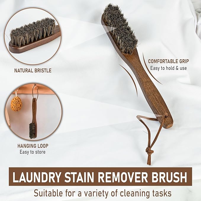 Takavu Horsehair Laundry Stain Brush Set (2 Pack) - Soft Bristle Spot Cleaner for Delicate Fabrics, Clothes Pre-Wash, Gentle Garment Care Tool-Ruum Studio Home