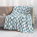 LOMAO Throw Blankets Flannel Blanket with Checkerboard Grid Pattern Soft Throw Blanket for Couch, Bed, Sofa Luxurious Warm and Cozy for All Seasons (Light Blue, 60"x80")-Ruum Studio Home