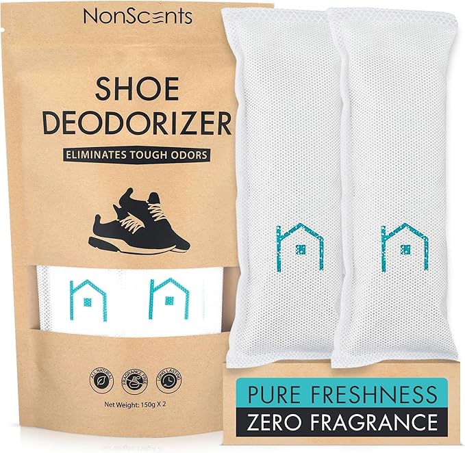 NonScents Shoe Deodorizer 1-Pack (2 Count) - Odor Eliminator, Air Freshener, Smell Absorber, Scent Remover for Shoes, Gym Bags, Soccer Cleats, Closets, Pet Area, Reusable - Shoe Deodorant-Ruum Studio Home