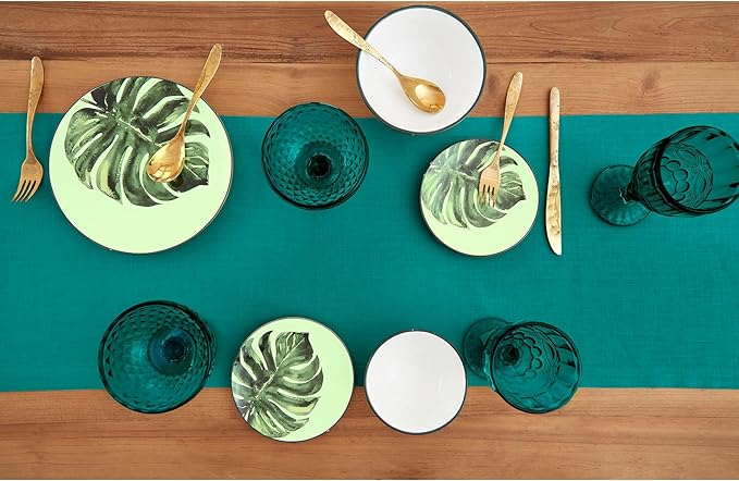 Solino Home Linen Teal Table Runner 108 Inches Long - 100% Pure Linen 14 x 108 Inch Table Runner for Dining, Fall, Autumn - Fete, Handcrafted and Machine Washable-Ruum Studio Home