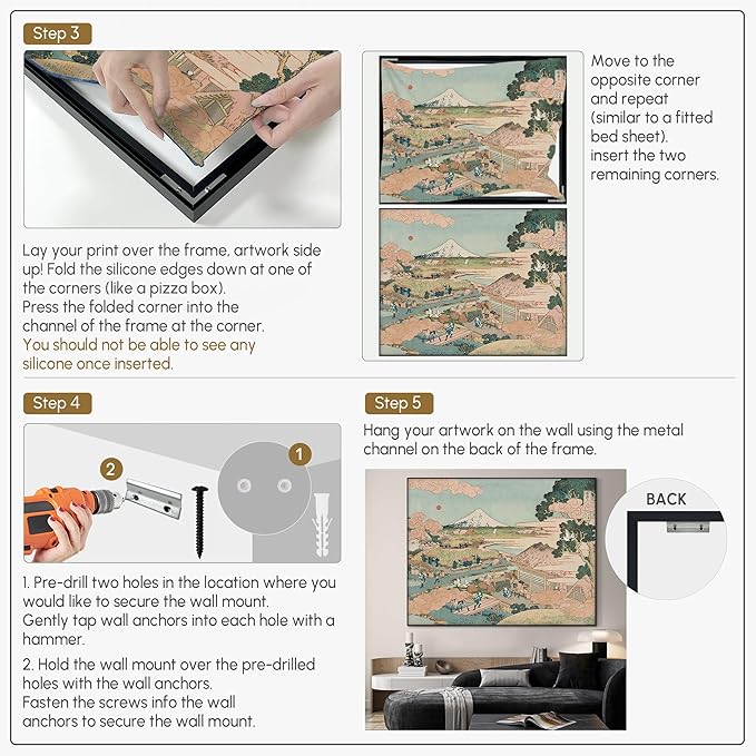 SIGNWIN 46"x60" Extra Large Framed Wall Art Japanese Ukiyo-e Landscape, Timeless Mt. Fuji Scene for Zen-Inspired or Asian-Style Interiors for Home Living Room Bedroom Decor (Frame Assembly Required)-Ruum Studio Home
