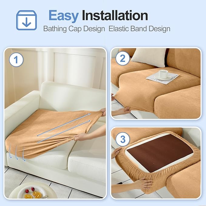 Couch Cushion Covers Individual Large Super Stretch Chenille (Softer Version) Sofa Cushion Covers, Couch Seat Covers Couch Slipcovers Furniture Protector (2PC, Khaki)-Ruum Studio Home