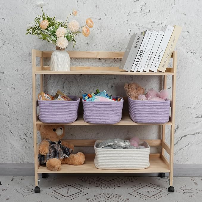 Small Woven Storage Baskets 12“X8”X5“ Decorative Rope Bins for Organizing Shelves, Closets, and Toys, Empty Gift Baskets, Cute Organizer Basket for Home and Office (purple, regular)-Ruum Studio Home