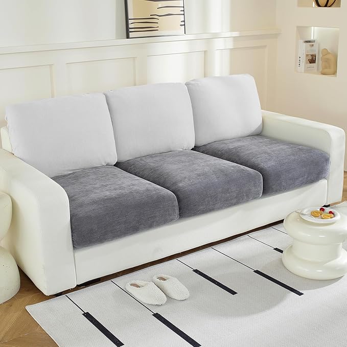 Couch Cushion Covers for L Shaped Sectional Sofa – Softer Chenille Sofa Covers Washable, Non-Slip Stretch Couch Covers & Individual Seat Cushion Slipcovers (3 Piece, Dark Grey)-Ruum Studio Home