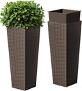 Devoko Resin Tall Planters for Outdoor Plants Set of 2, Large Taper Outdoor Planter Pots with 4 Drainage Holes, Flower Pots Modern Decor for Porch, Patio, Backyard, Home Garden (Brown, 24")-Ruum Studio Home