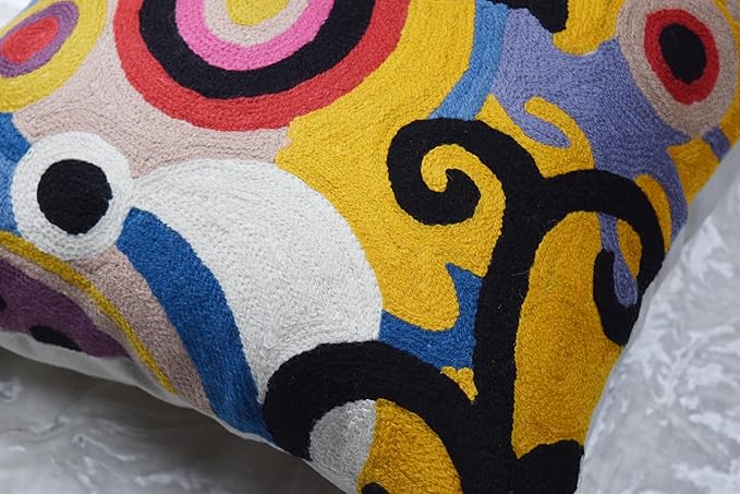 Kashmir Designs Yellow Tree of Life Decorative Pillow Cover Modern Couch Pillowcase Floral Chair Cushion Farmhouse Pillowsham Hand Embroidered Wool 18x18-Ruum Studio Home