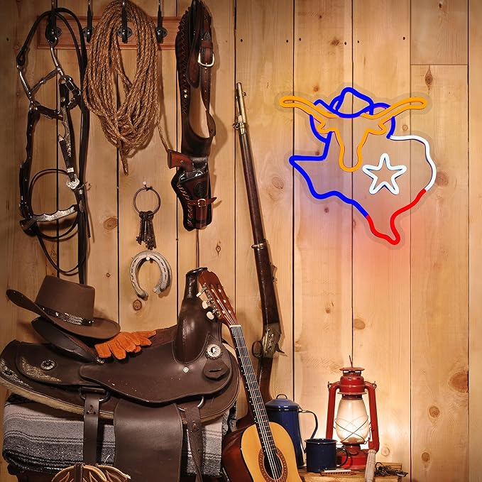 Texas Neon Sign Longhorn Neon Light for Wall Decor cowboy Neon Signs Colorful LED Neon Sign USB Powered LED Neon Light for Bedroom Living Room Mall Restaurant Shop Decor-Ruum Studio Home