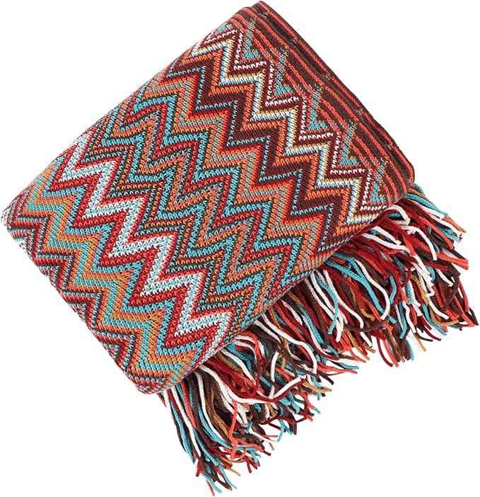 Boho Throw Blanket - Bohemian Fringe Tassels， for Bed Couch Soft ChairBlanket Double Sided (50"x70") (Red)-Ruum Studio Home