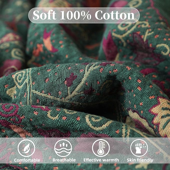 Boho Throw Blanket for Bed - 100% Pure Cotton Ultra Soft Rustic Quilt - Farmhouse Decor Bed Blankets, All Season Rustic Throw for Sofa Couch Chair(91''x 98'', Floral)-Ruum Studio Home