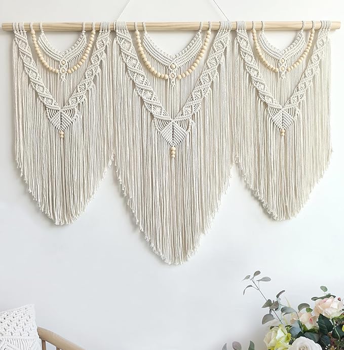Achart Macrame Wall Hanging Large- Boho Wall Decor- large wall art- Wall Decor Living Room- Macrame Tapestry Boho Decor for Bedroom (Beige-V)-Ruum Studio Home