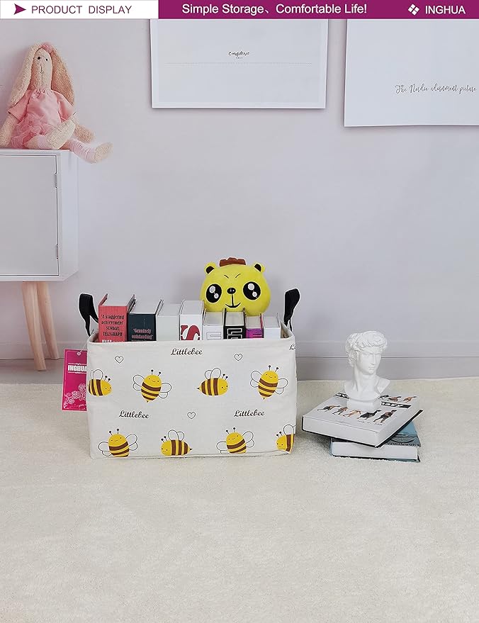 Rectangular Storage Basket Fabric Organizer Bin for Toys,Books,Clothes,Gifts,Pets-Perfect for Home,Office,Nursery,Dorm,Shelf(Rec-Bee )-Ruum Studio Home