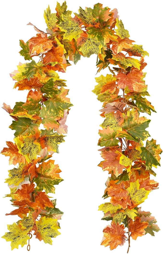 Lvydec 2 Pack Fall Maple Garland Clearance - 5.9ft/Strand Artificial Fall Garlands Assorted Color Leaves Autumn Decor for Home Wedding Halloween Thanksgiving Party-Ruum Studio Home