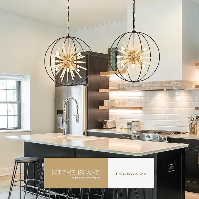 23.6" Black Gold 12-Light Globe Sputnik Chandelier Modern Adjustable Hanging Ceiling Glass Tube Pendant Light Fixture for Entryway Foyer Staircase Dining Living Room Hallway-Ruum Studio Home