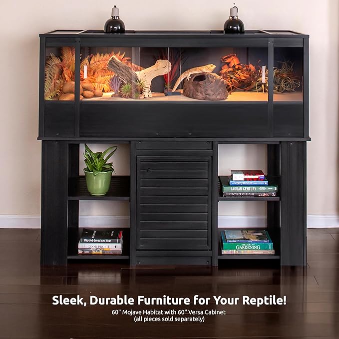 New Age Pet ECOFLEX 60 in Mojave Reptile Lounge in Espresso Black, Durable Wood Plastic Composite Habitat with Vented Side Panels, Removable Sliding Glass Doors, and Mesh Screen Top for Lamp Setup,-Ruum Studio Home