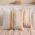 Fall Boho Chenille Tufted Throw Pillow Covers 18x18 Inch Set of 2 Farmhouse Striped Couch Decorative Pillow Covers Accent Neutral Pillowcase Yellow Orange Cushion Cover for Livingroom Sofa Bed-Ruum Studio Home