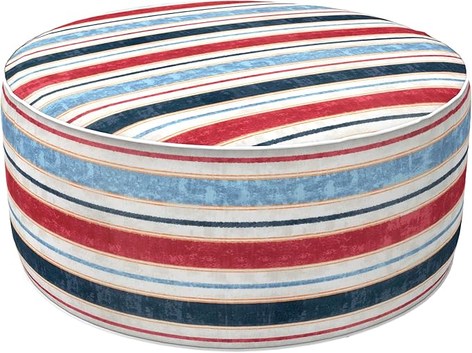 LVTXIII Outdoor Inflatable Ottoman, Fade-Resistant Round Footrest Stool D31”x H14”, Portable Patio Pouf for Garden Camping or Home Use, Stripe Red Blue-Ruum Studio Home
