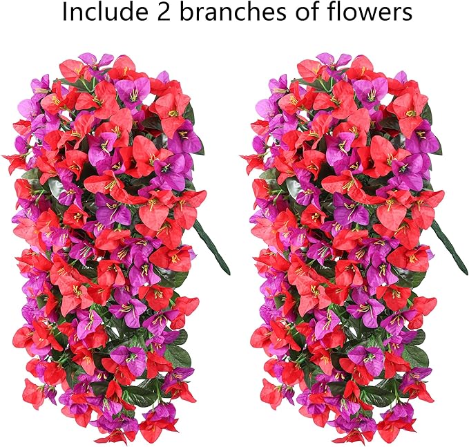 Faux Bougainvillea Artificial Flowers Plants for Outdoors Outside Decoration, 2pcs Fake Flowers Silk Long Trailing Vines UV Resistant Realistic for Front Door Porch Planter Urn Patio Balcony Yard, Mix-Ruum Studio Home