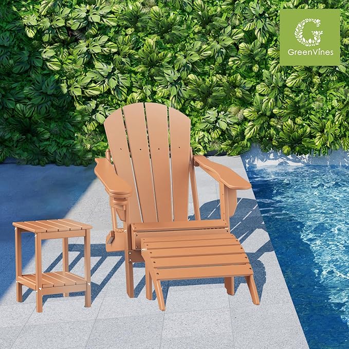 GREENVINES Adirondack-Ottoman | Set of 4 | HDPE Plastic | Outdoor Footrest | All Weather | Foot Rest | Foot Stool | Teak | for Adirondack Chair | for Patio Backyard Pool-Ruum Studio Home