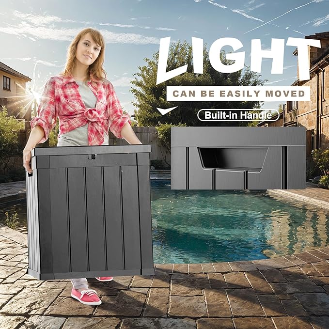 51 Gallon Resin Deck Box, Lockable Patio Outdoor Storage Box for Furniture, Garden Tools and Tools Storage, Waterproof Outside Storage Boxes - Black-Ruum Studio Home